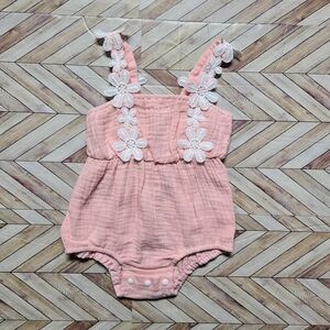 Boho Baby Girl Daisy Romper Cotton Gauze Sunsuit Floral Applique Bodysuit 12-18M
